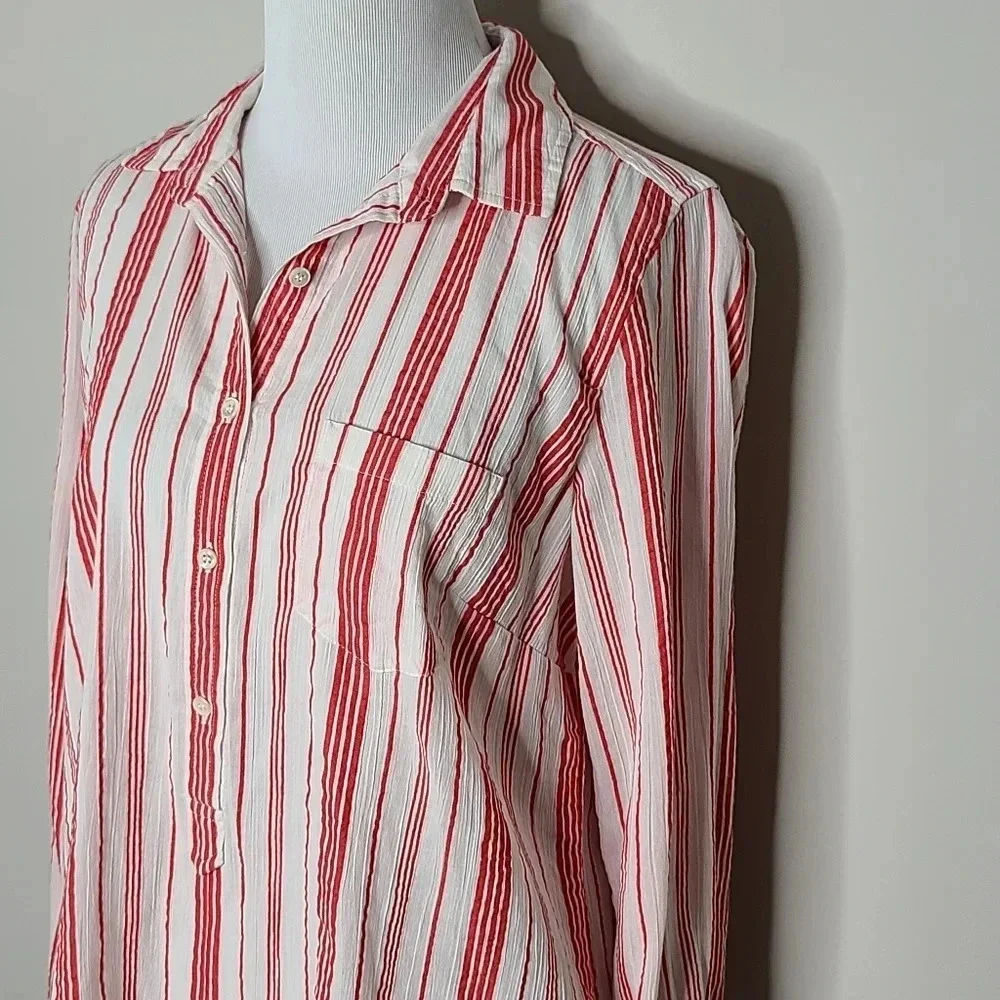 J. Crew Classic Red White Striped Popover Shirt 4
